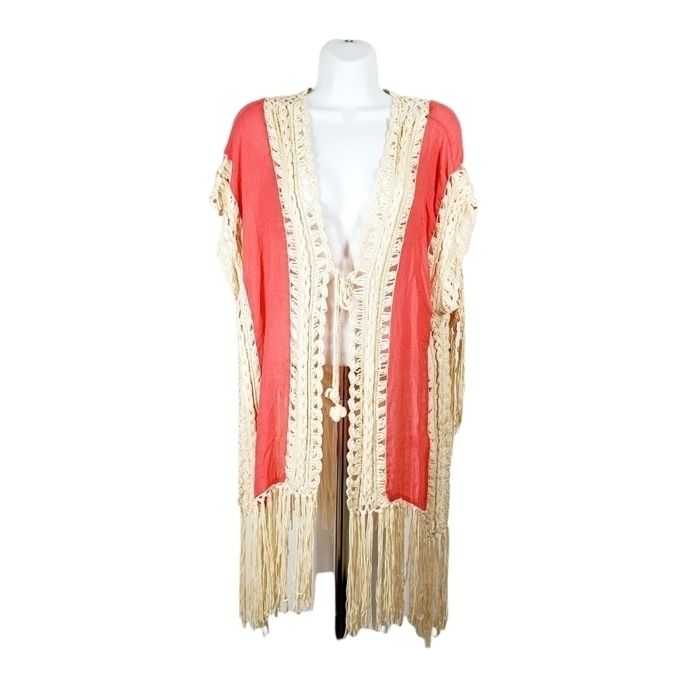KORI FRINGED BOHO TIE FRONT CARDIGAN - Picture 1 of 5